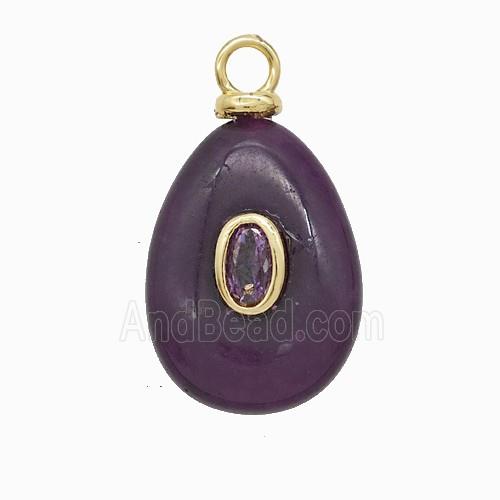 Purple Dye Jade Teardrop Pendant Pave Zirconia