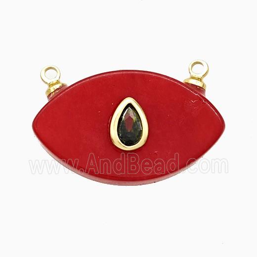 Red Dye Jade Eye Pendant Pave Zirconia 2loops