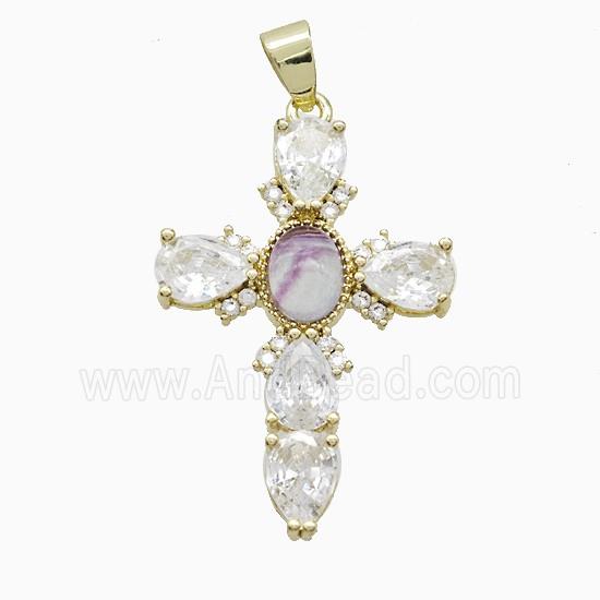 Copper Cross Pendant Pave Cubic Zirconia Gold Plated