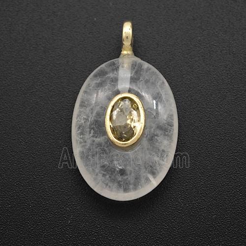 Clear Quartz Oval Pendant Pave Zirconia