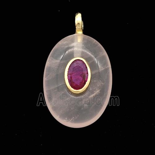Rose Quartz Oval Pendant Pave Zirconia