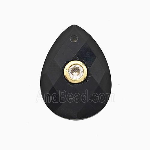 Black Obsidian Teardrop Pendant Pave Zirconia