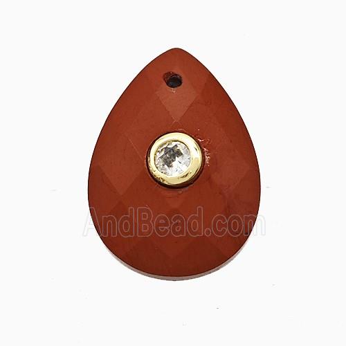 Red Jasper Teardrop Pendant Pave Zirconia