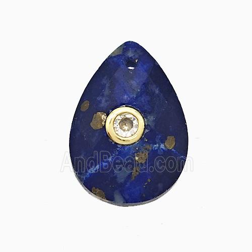Blue Lapis Lazuli Teardrop Pendant Pave Zirconia