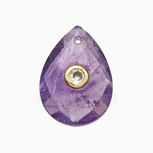 Purple Amethyst Teardrop Pendant Pave Zirconia