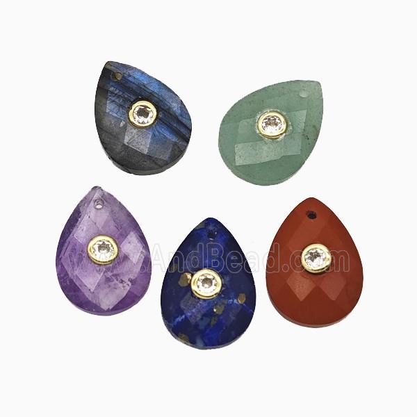 Mix Gemstone Teardrop Pendant Pave Zirconia