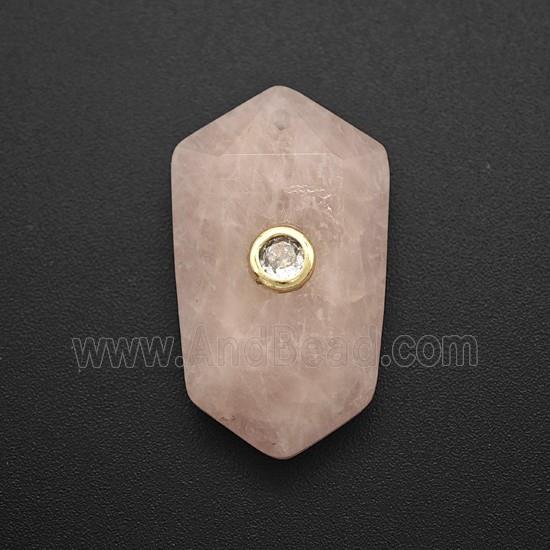 Pink Rose Quartz Prism Pendant Pave Zirconia