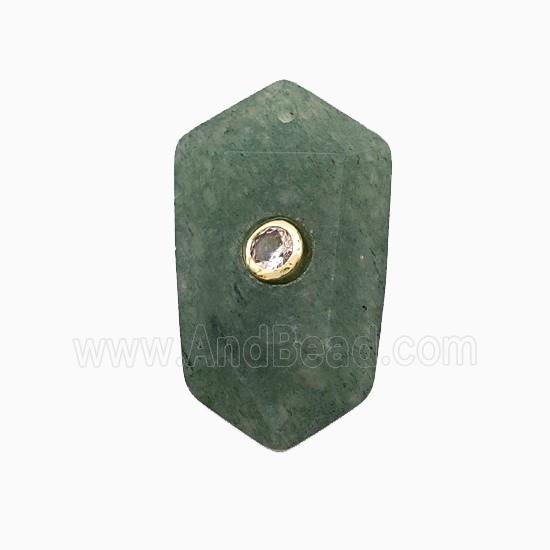 Green Strawberry Quartz Prism Pendant Pave Zirconia