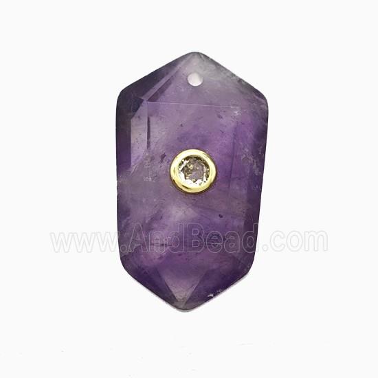 Purple Amethyst Prism Pendant Pave Zirconia