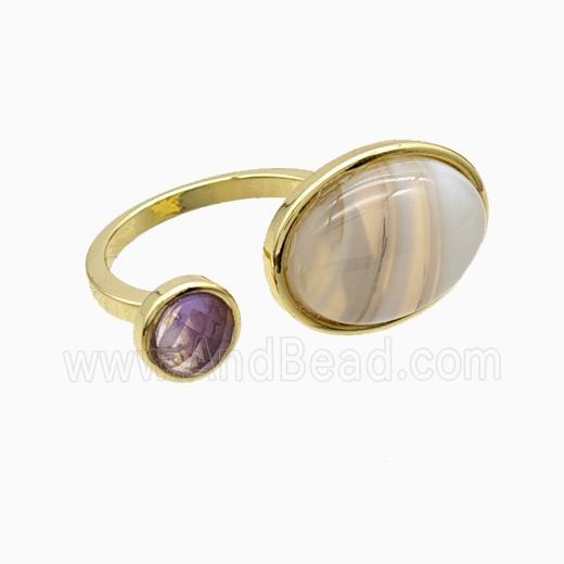 Copper Rings Pave White Agate Gold Plated