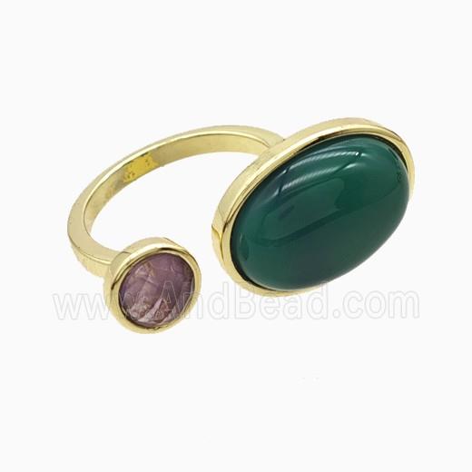 Copper Rings Pave Green Aventurine Gold Plated