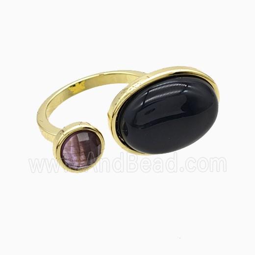 Copper Rings Pave Black Obsidian Gold Plated