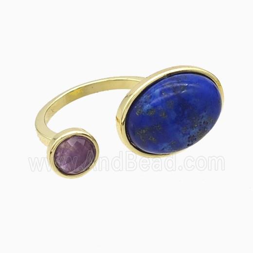 Copper Rings Pave Lapis Lazuli Gold Plated