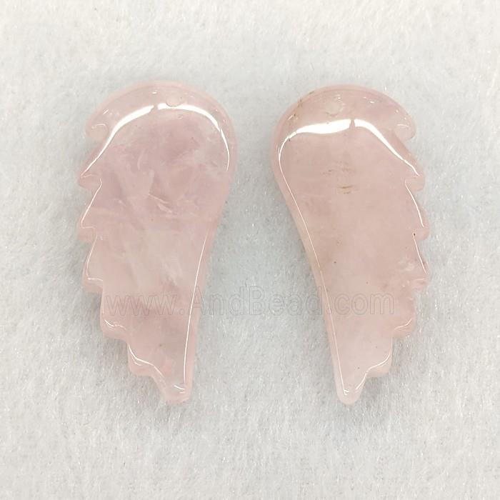 Natural Pink Rose Quartz Angel Wings Pendant