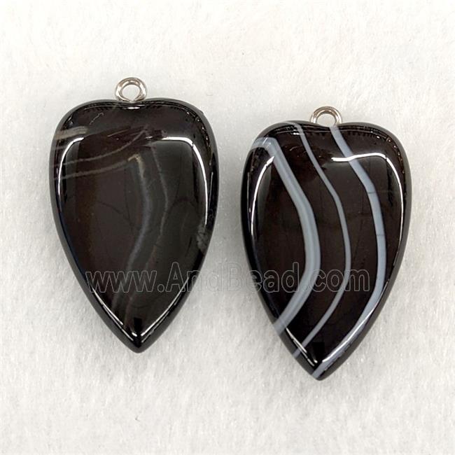 Natural Stripe Agate Heart Pendant Black Dye
