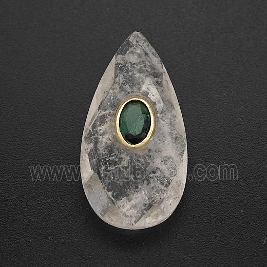 Clear Crystal Quartz Teardrop Pendant Pave Zirconia Faceted