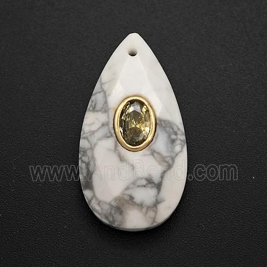 White Howlite Turquoise Teardrop Pendant Pave Zirconia Faceted