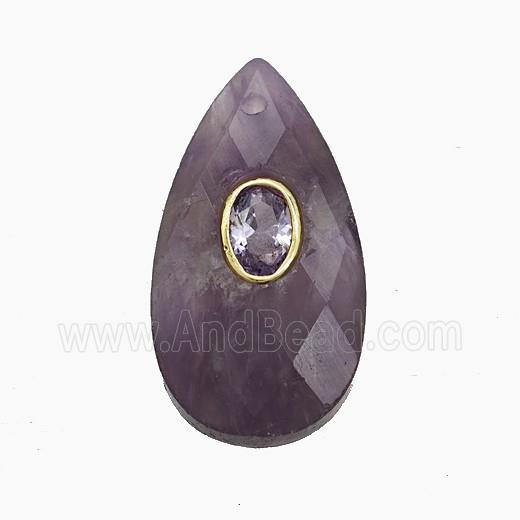 Purple Amethyst Teardrop Pendant Pave Zirconia Faceted