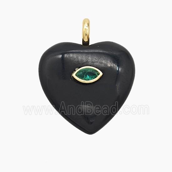 Black Obsidian Heart Pendant Pave Zirconia Eye