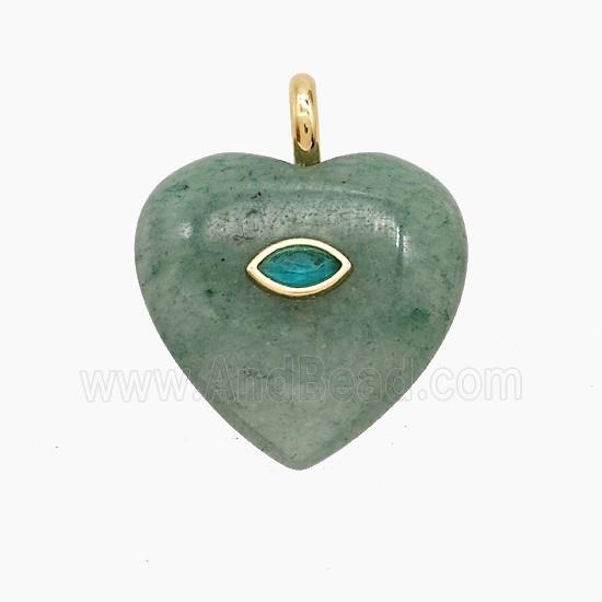 Green Strawberry Quartz Heart Pendant Pave Zirconia Eye