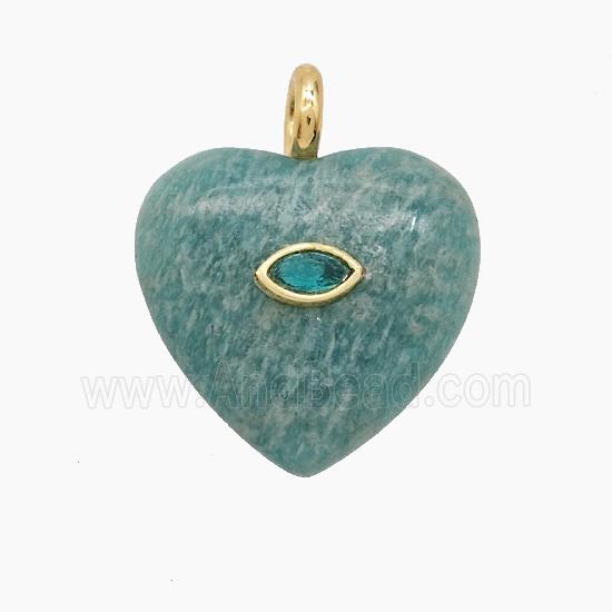 Green Amazonite Heart Pendant Pave Zirconia Eye