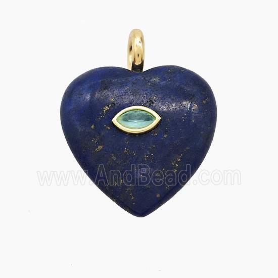 Blue Lapis Lazuli Heart Pendant Pave Zirconia Eye