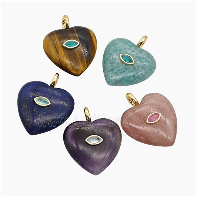 Natural Gemstone Heart Pendant Pave Zirconia Eye Mixed