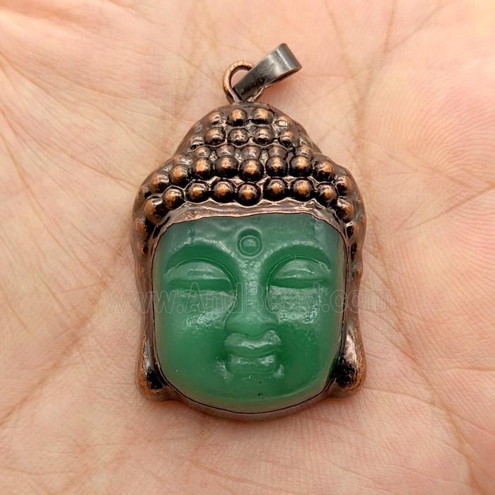 Green Jadeite Glass Buddha Pendant Antique Red