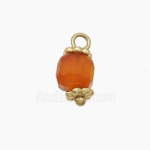 Red Dye Agate Cube Pendant Copper Gold Plated
