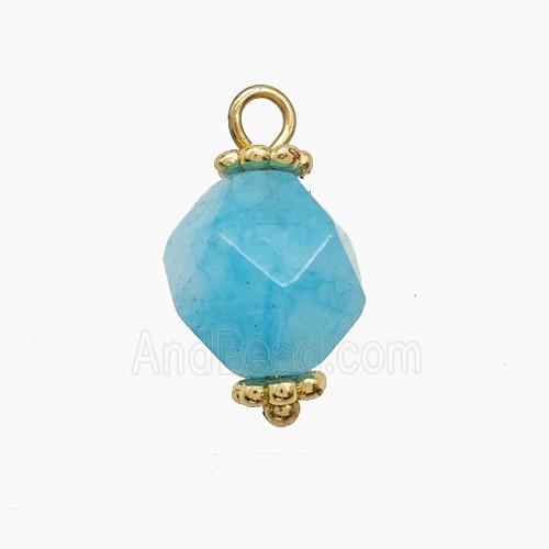Aqua Dye Jade Pendant Cut Round Copper Gold Plated