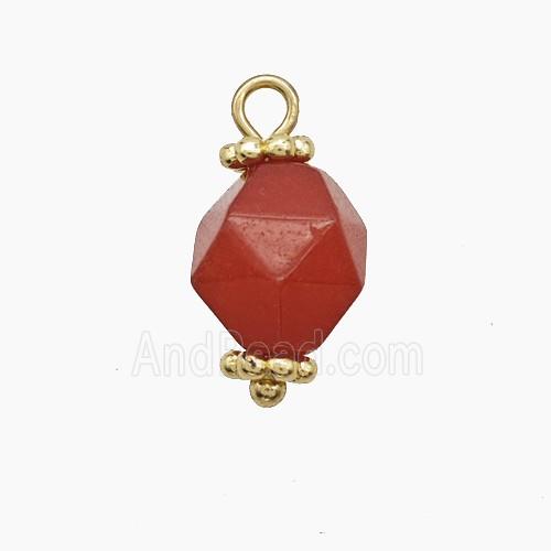 Red Dye Jade Pendant Cut Round Copper Gold Plated
