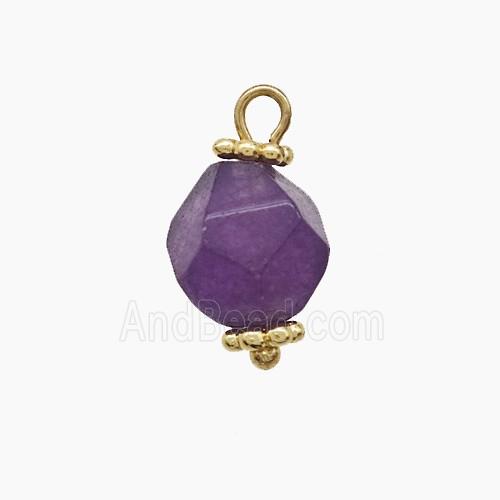 Purple Dye Jade Pendant Cut Round Copper Gold Plated