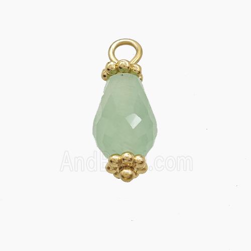 Green Aventurine Pendant Teardrop Copper Gold Plated
