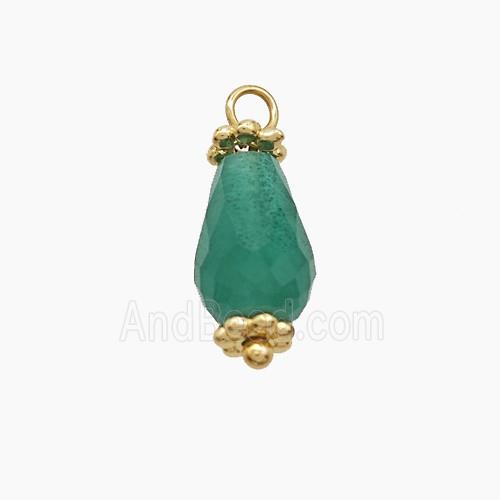 Green Dye Jade Pendant Teardrop Copper Gold Plated