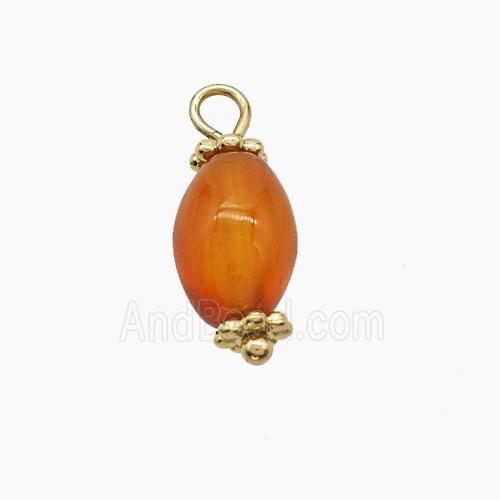 Red Dye Agate Pendant Rice Copper Gold Plated