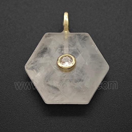 Clear Crystal Quartz Hexagon Pendant Pave Zirconia