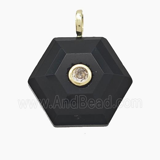 Black Obsidian Hexagon Pendant Pave Zirconia