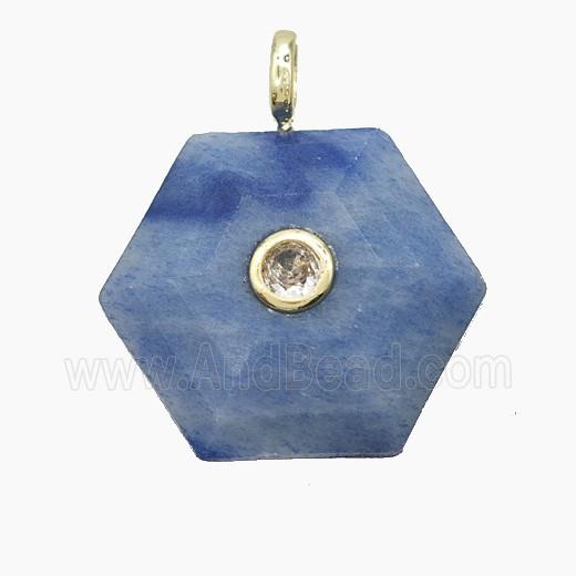 Blue Aventurine Hexagon Pendant Pave Zirconia