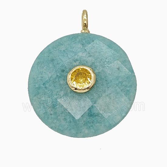 Natural Green Amazonite Circle Pendant Pave Zirconia Faceted