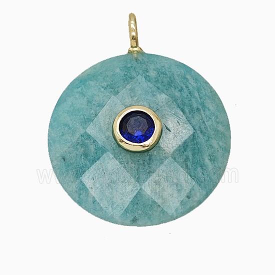 Natural Green Amazonite Circle Pendant Pave Zirconia Faceted