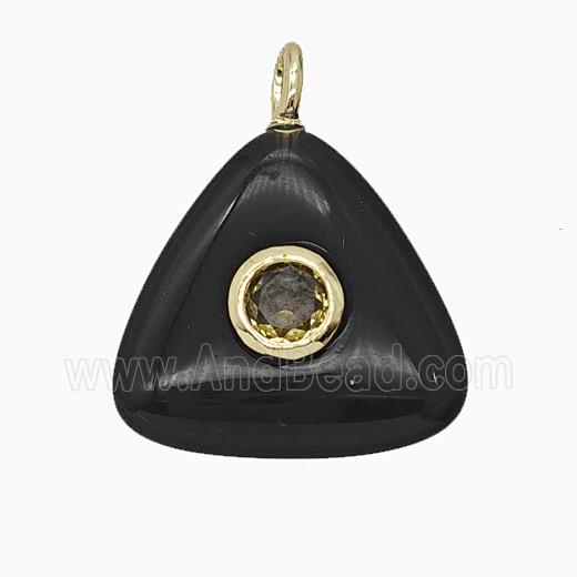 Natural Black Obsidian Triangle Pendant Pave Zirconia