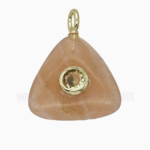 Natural Peach Sunstone Triangle Pendant Pave Zirconia