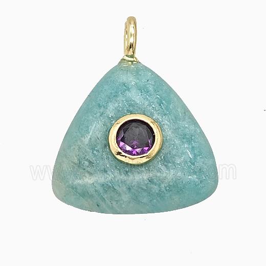 Natural Green Amazonite Triangle Pendant Pave Zirconia
