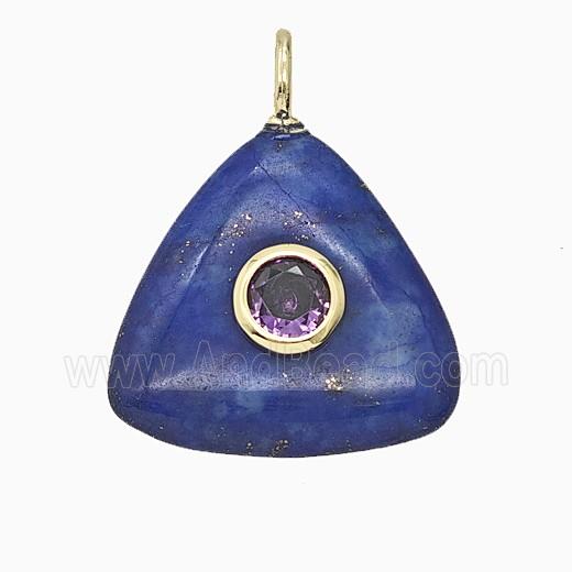 Natural Blue Lapis Lazuli Triangle Pendant Pave Zirconia