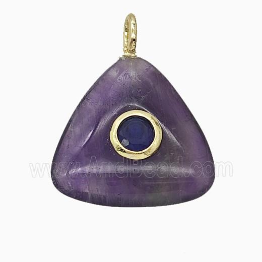 Natural Purple Amethyst Triangle Pendant Pave Zirconia