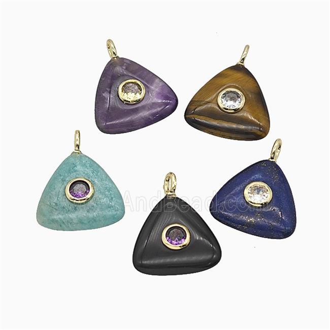 Natural Gemstone Triangle Pendant Pave Zirconia Mixed