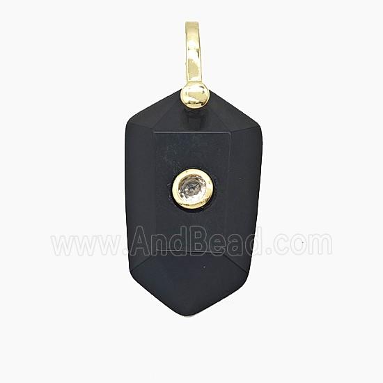 Natural Black Obsidian Prism Pendant Pave Zirconia