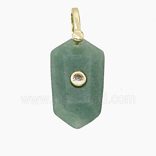Natural Green Strawberry Quartz Prism Pendant Pave Zirconia