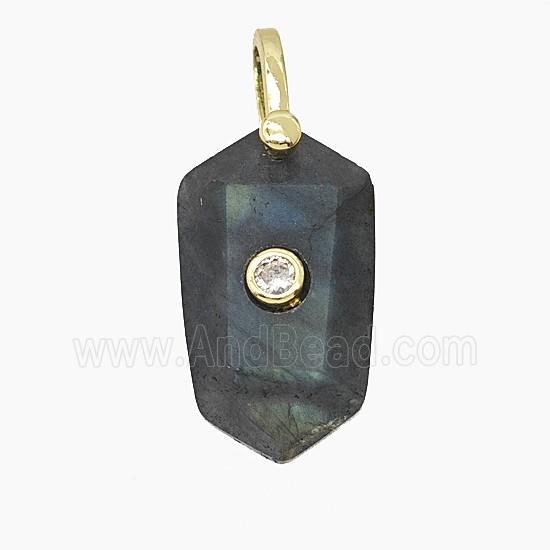 Natural Labradorite Prism Pendant Pave Zirconia