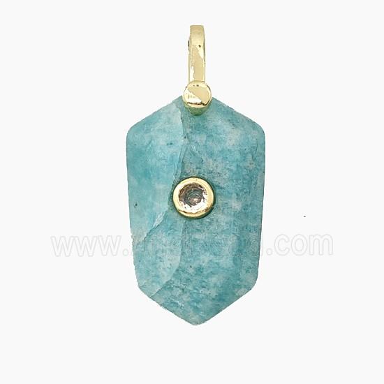 Natural Green Amazonite Prism Pendant Pave Zirconia
